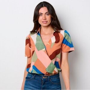 Harmony In Nature Palette Play Collared Short Sleeve Bodysuit NWT Large